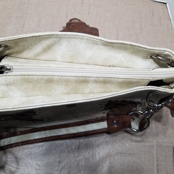 Western Rhinestone Brown Purse Leather Satchel Shoulder Bag Handbag Stud Bottom - Picture 10 of 12